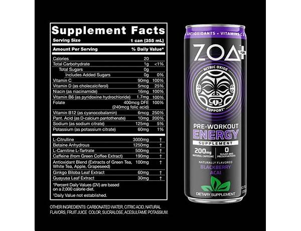 Preworkout energy blackberry acai food facts