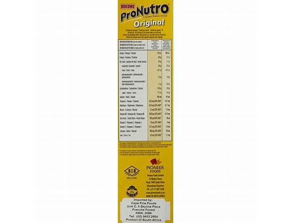 Pro nutro cereal nutrition facts