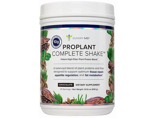 Proplant complete shake vanilla food facts