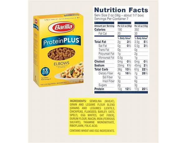 Protein+ elbows, multigrain pasta food facts