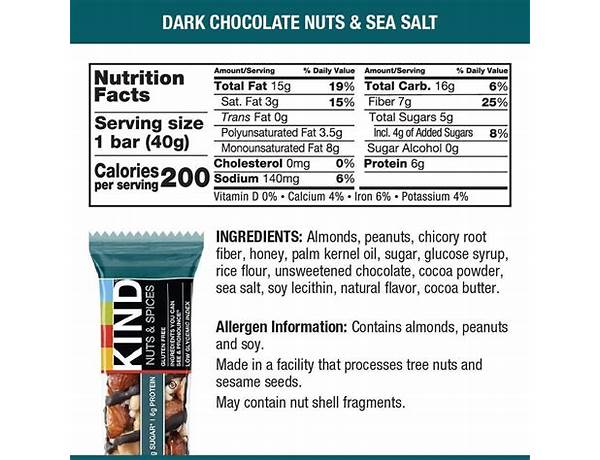 Protein bar, dark chocolate sea salt food facts