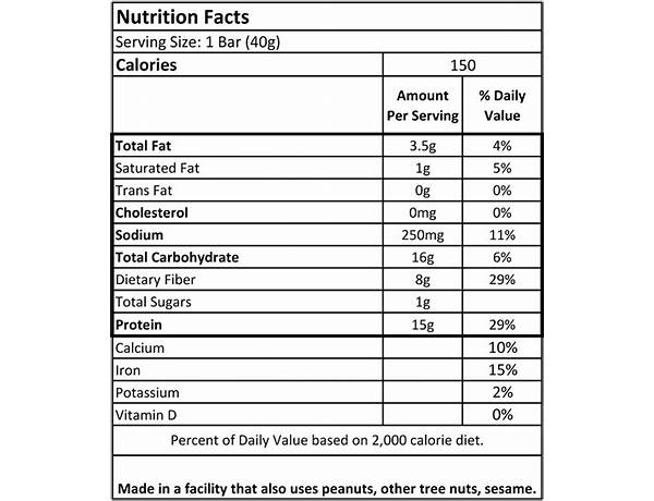 Protein bar, dark chocolate sea salt food facts