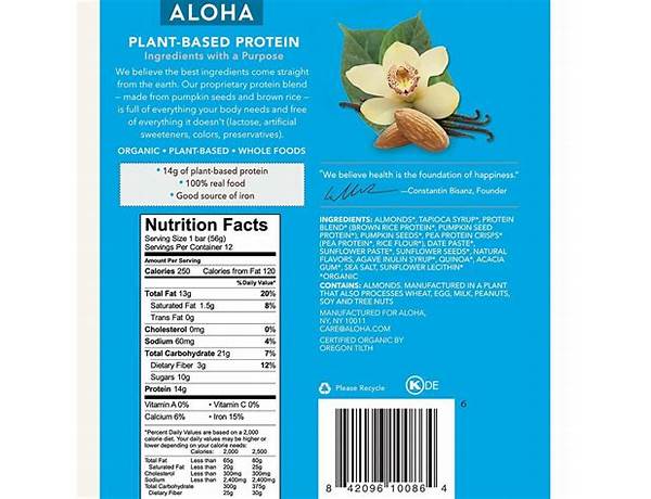 Protein bar, vanilla almond crunch nutrition facts