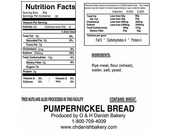 Pumpernickel bread, dark pump nutrition facts