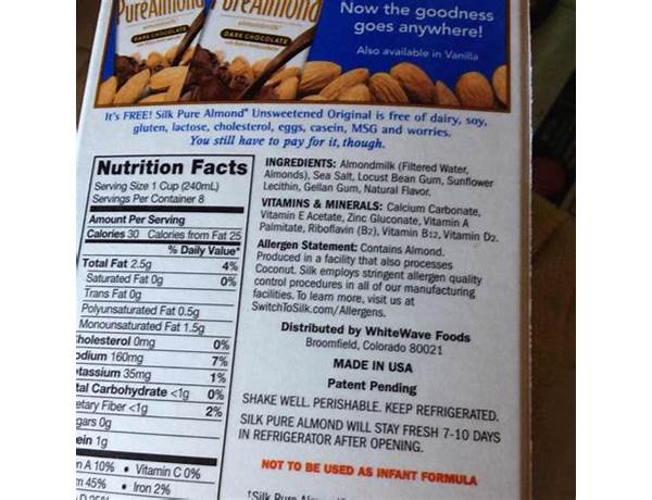 Pure almondmilk original food facts