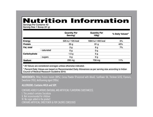 Pure whey isolate food facts