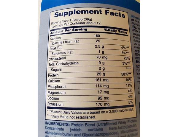 Pure whey protein, vanilla food facts