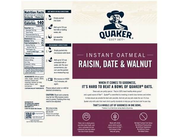Quaker oats raisin date in walnut nutrition facts