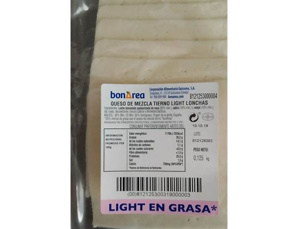 Queso lonchas tierno light food facts