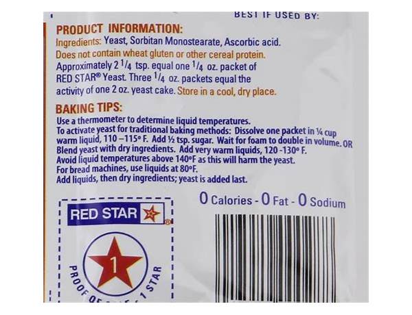 Quick-rise instant yeast nutrition facts