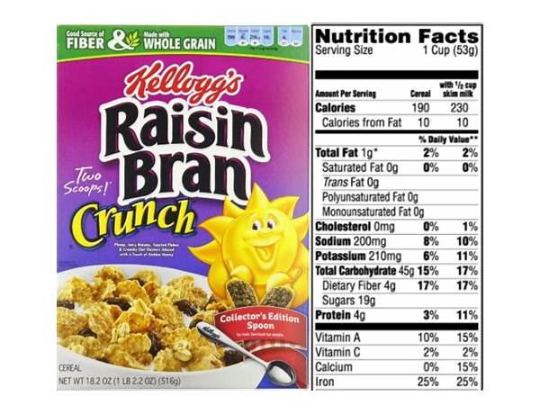 Raisin bran cereal crunch food facts