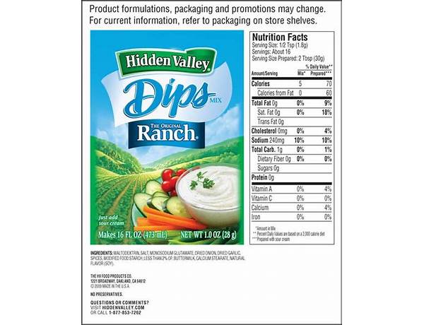 Ranch dip mix nutrition facts