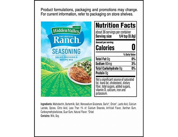 Ranch seasons nutrition facts