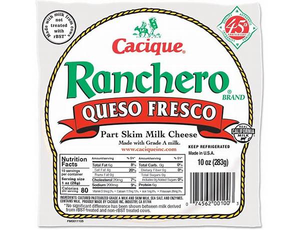 Ranchero queso fresco food facts