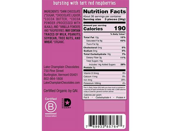 Raspberry dark chocolate nutrition facts