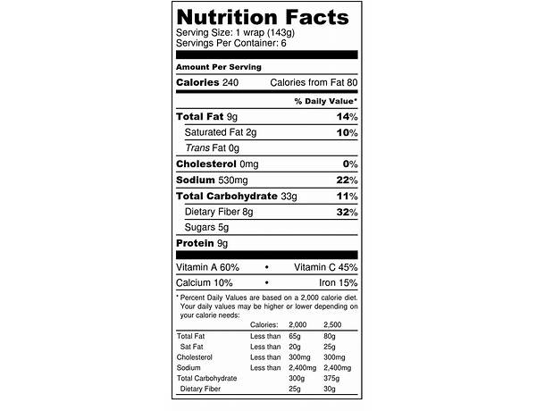 Red pepper hummus wraps nutrition facts