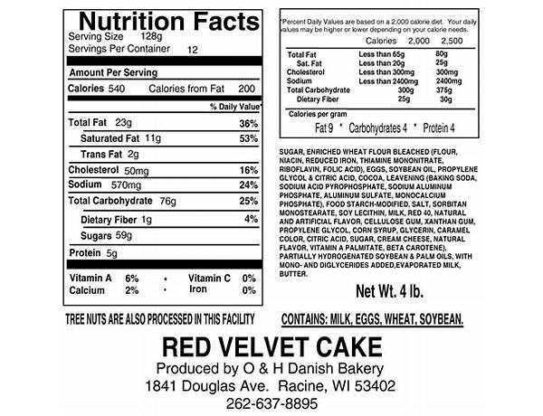 Red velvet cake milk chocolate food facts