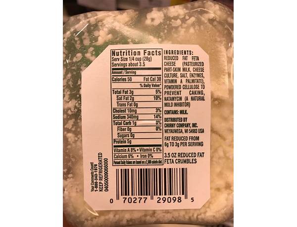 Reduced fat feta cheese crumbles nutrition facts