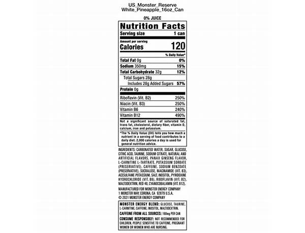 Reserve nutrition facts