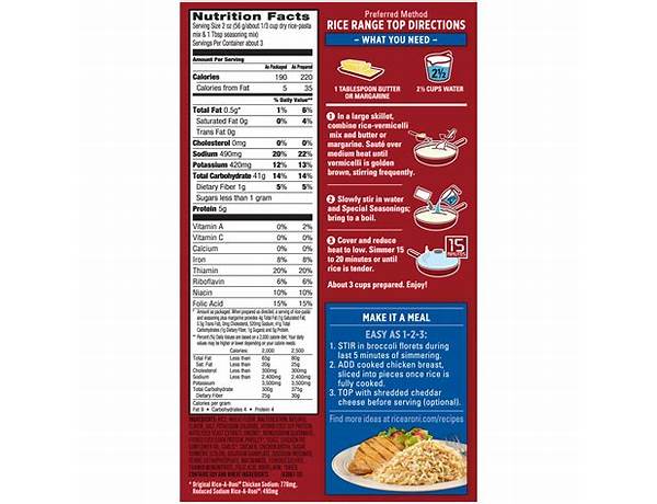 Rice a roni chicken flavor food facts