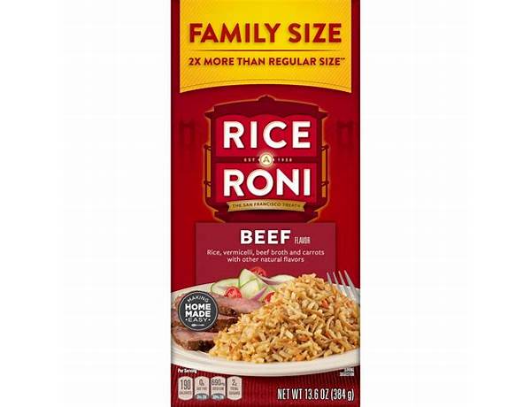 Rice a roni family size beef 13.6 ounce paper box food facts