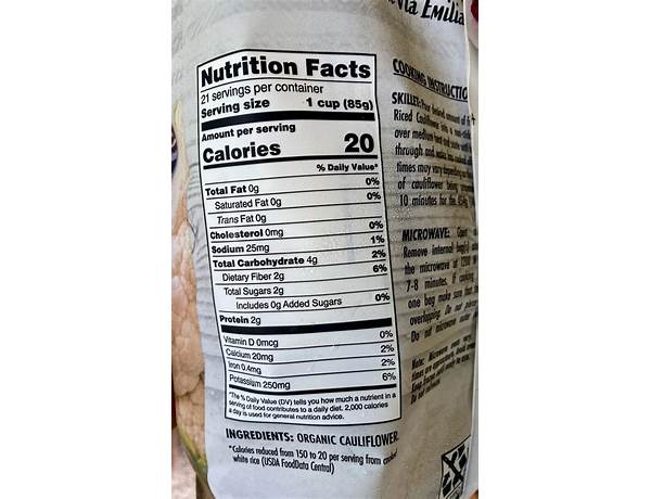 Riced cauliflower nutrition facts