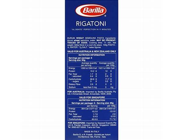 Rigatoni nutrition facts
