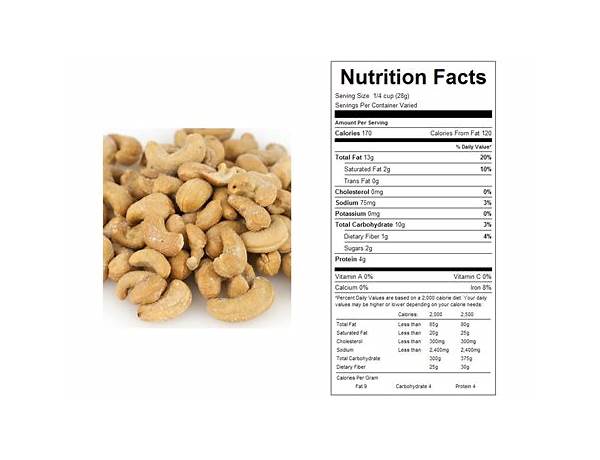 Roasted salted cashews food facts