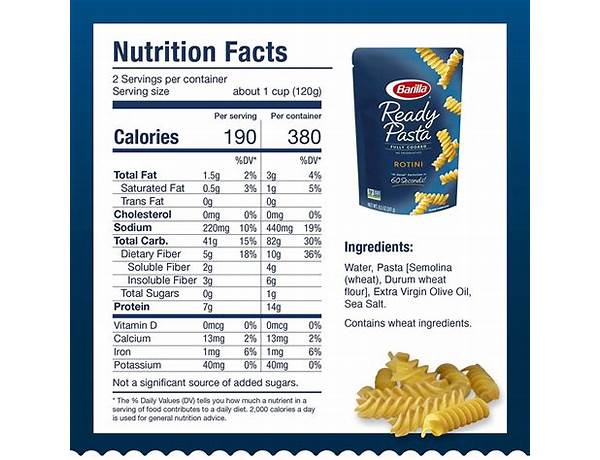 Rotini ready pasta food facts