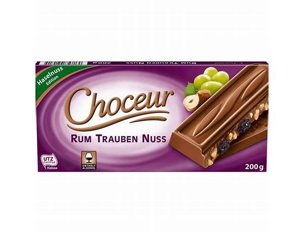 Rum trauben nuss, milk chocolate wih rum raisins & nuts food facts