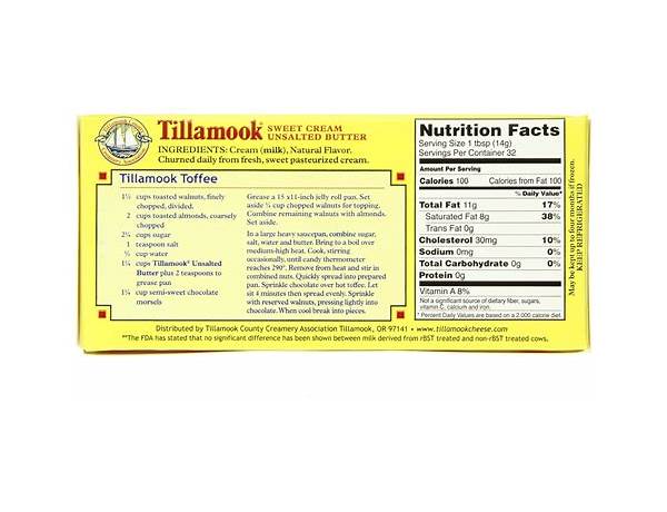 Salted sweat cream butter nutrition facts