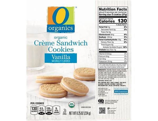 Sandwich crème cookies food facts