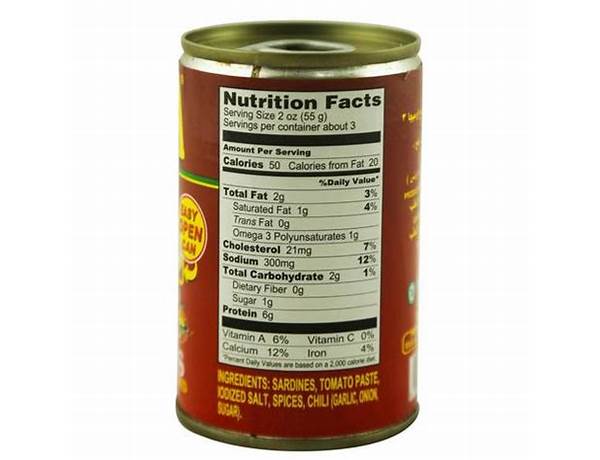 Sardines in tomato sauce with chili added pack nutrition facts