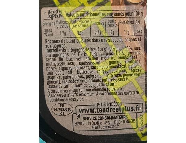 Sauce 5 poivres nutrition facts