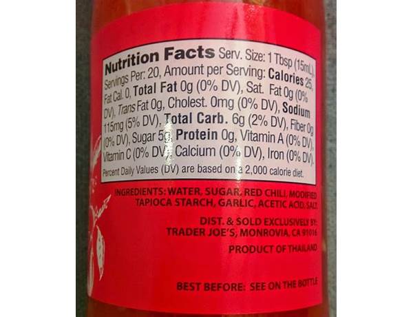 Sauce sweety chili 0% food facts