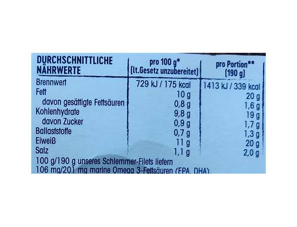 Schlemmerfilet nutrition facts