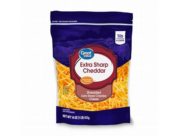 Shredded extra sharp white cheddar cheese food facts