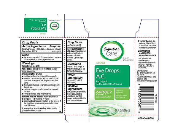 Signature care eye drops nutrition facts