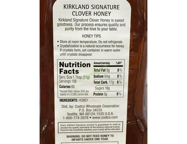 Signature select clover honey nutrition facts
