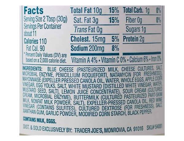 Simply blue cheese dressing nutrition facts