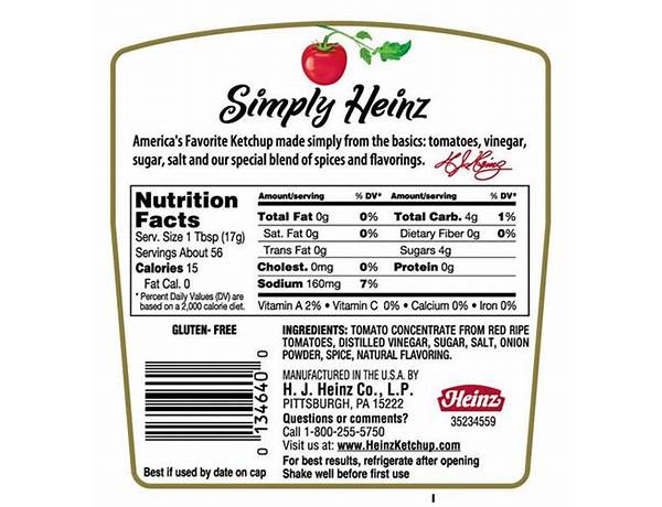 Simply tomato ketchup bottle nutrition facts