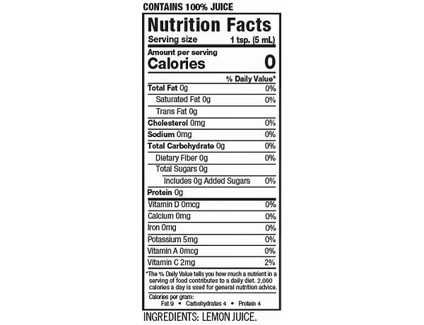 Single-pressed lemon juice for cocktails nutrition facts