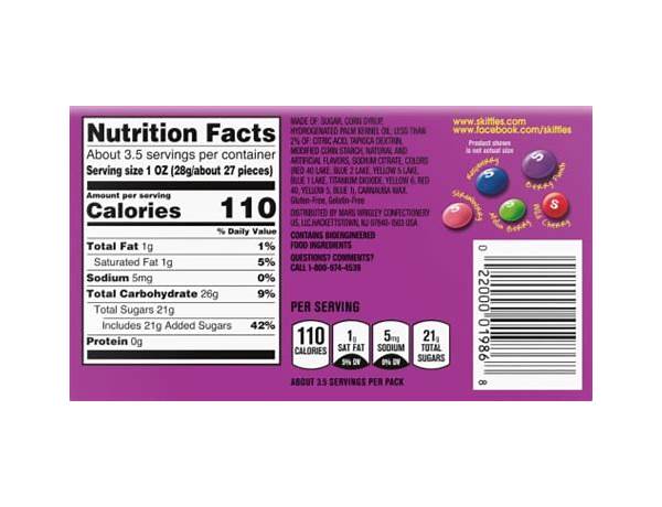 Skittles wild berry standard food facts