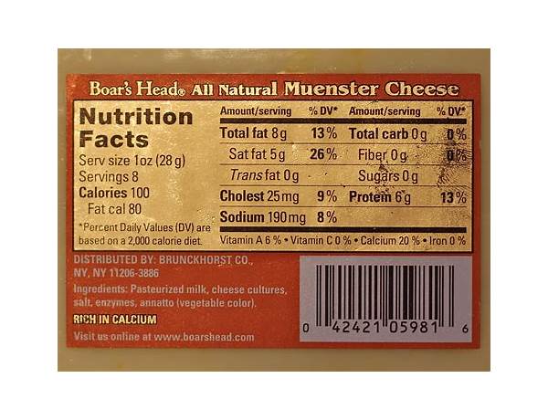 Sliced muenster natural cheese ingredients