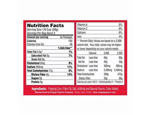 Snappy brand popcorn lightly buttered nutrition facts
