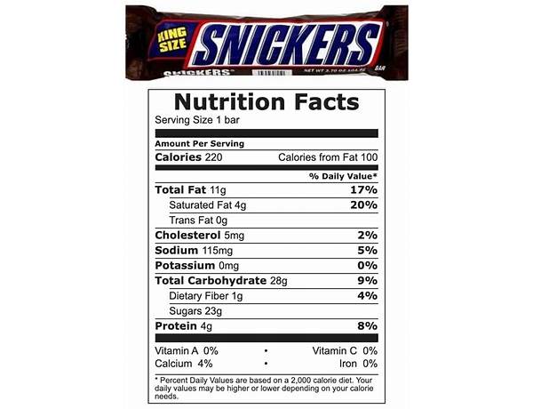 Snickers bar food facts