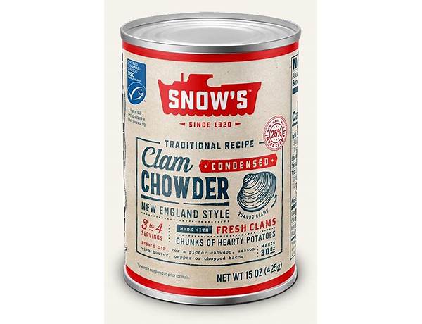 Snows clam chowder new england style food facts