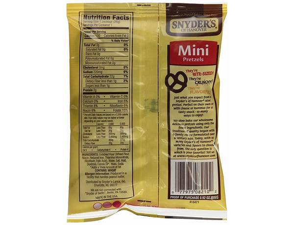 Snyder's mini pretzels food facts