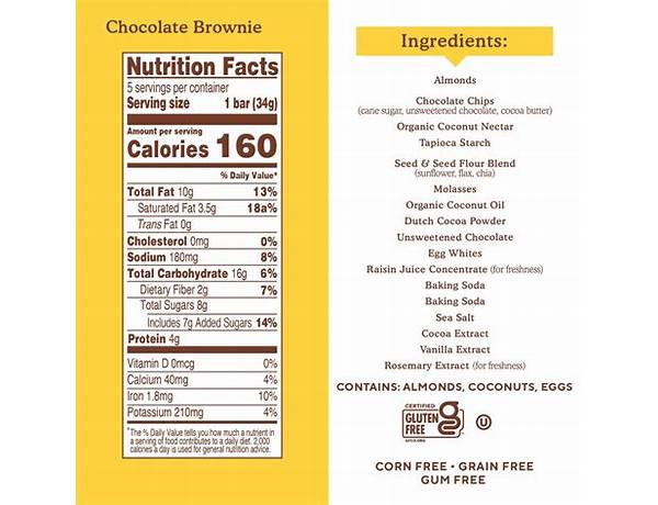 Soft baked, almond flour bars, chocolate brownie nutrition facts