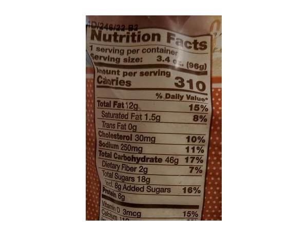 Sourcream coffeecake nutrition facts